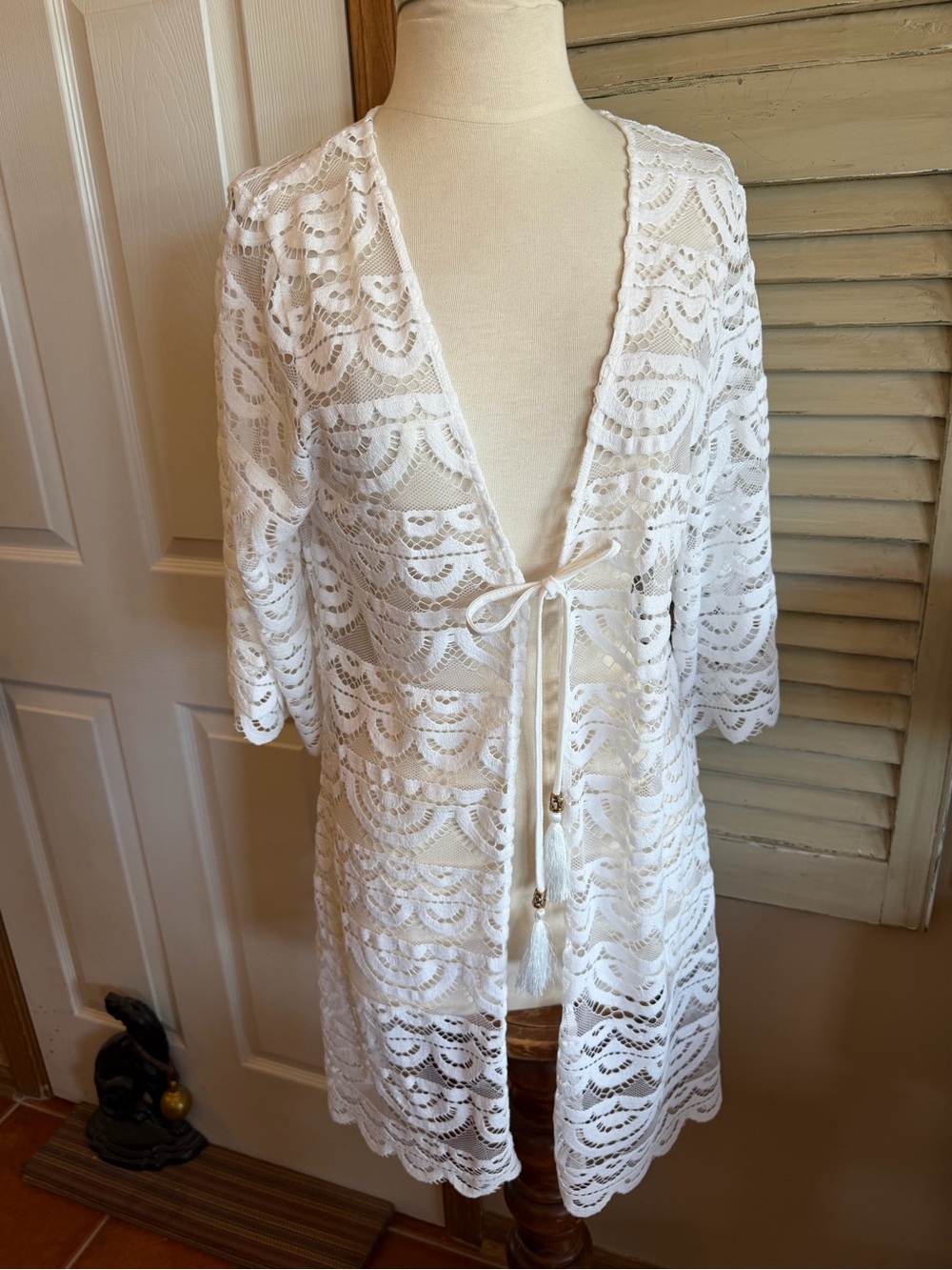 blue island White Crochet Lace Cover-Up